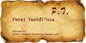 Petki Teofánia névjegykártya